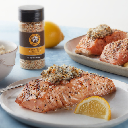 Image of Grilled Smoked Salmon Filets with Everything Seasoning Lemon Butter